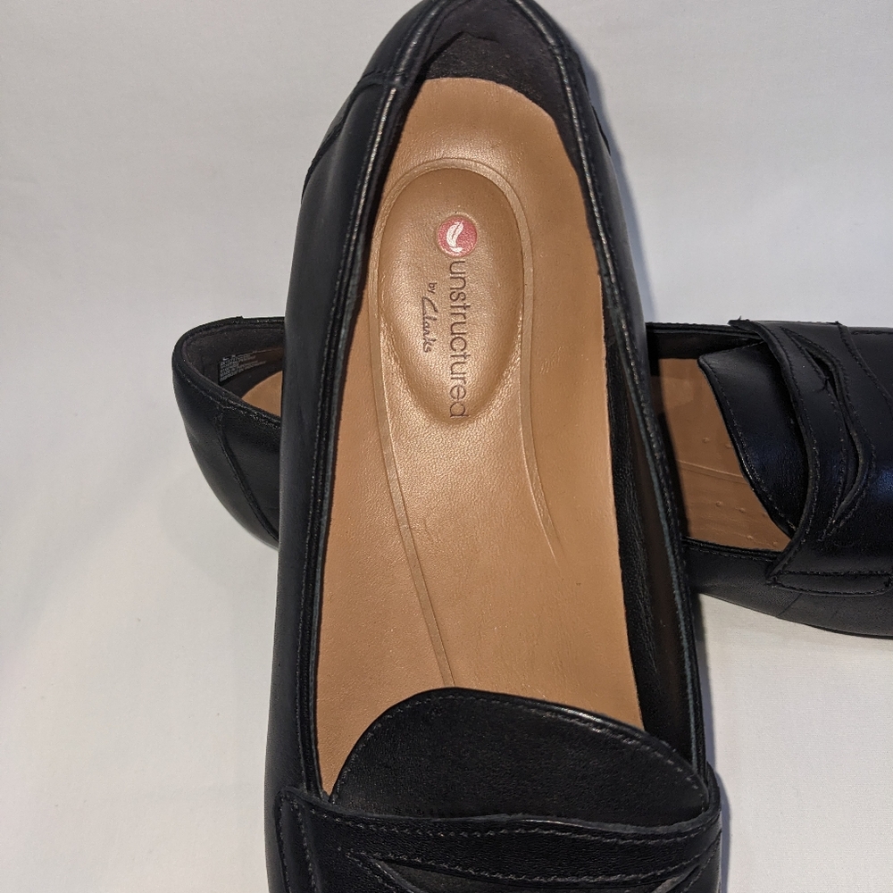 Clarks Unstructured Black Leather Penny Loafers Size 7 - Picture 9 of 13